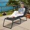 Costway Folding Beach Lounge Chair Heightening Design Patio Lounger w/ Pillow Black\Grey